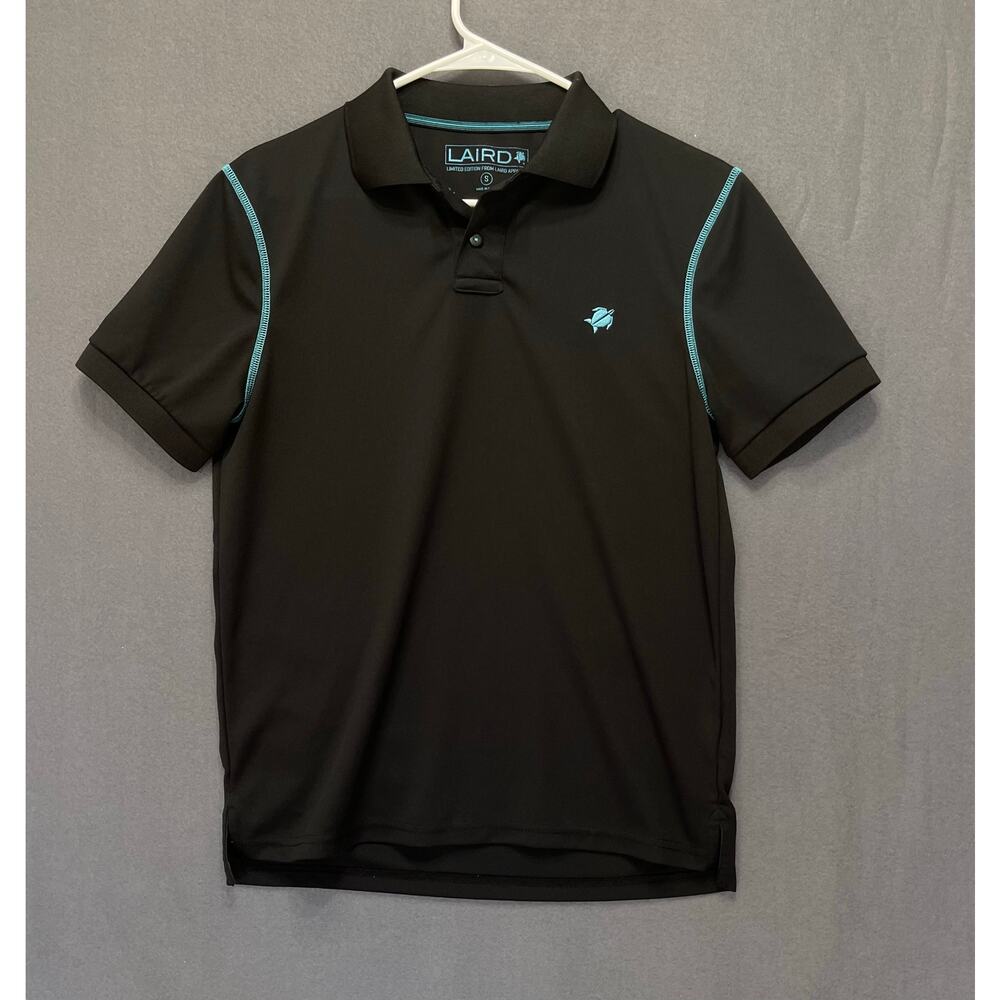 LAIRD performance polo Black and aqua stitching‎ sz S performance classic casual